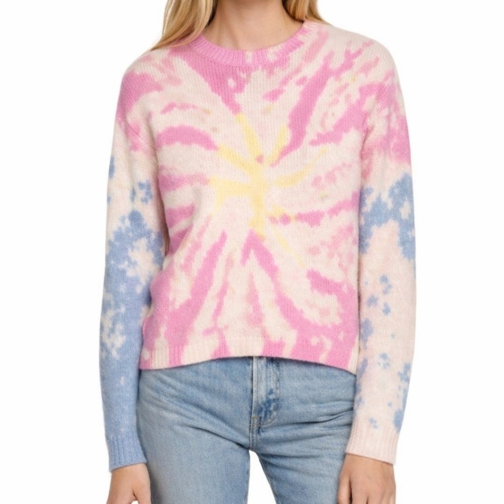 525 America Womens Tie Dye‎ Cotton Knit Crewneck Pullover Sweater Pink Blue Med